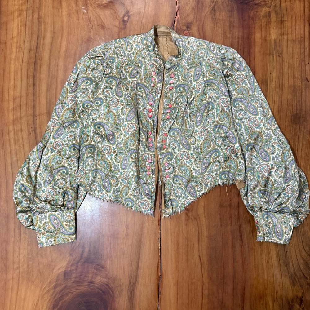 Antique Vintage Victorian Era Women's Top Bodice Satin Floral 1800s JJ11